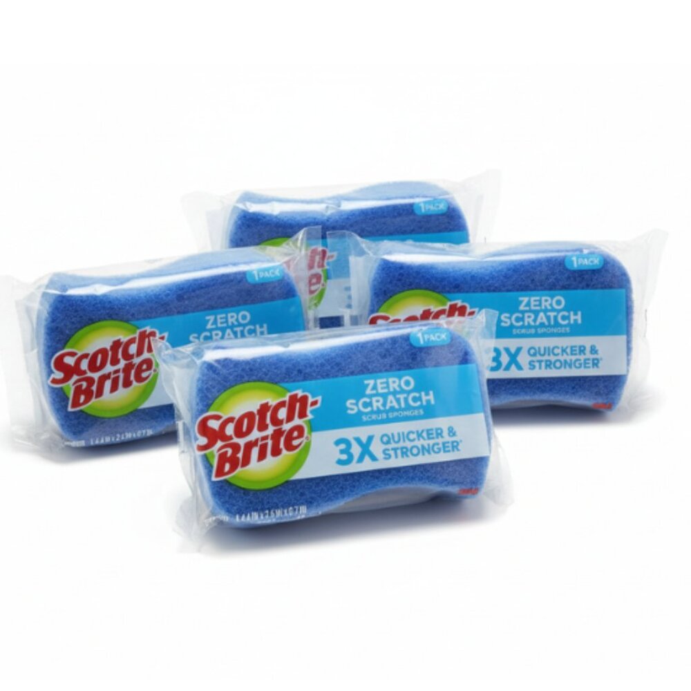 Scotch-Brite Zero Scratch Scrub Sponges, 4-pk Kitchen Sponges for Washing Dishes